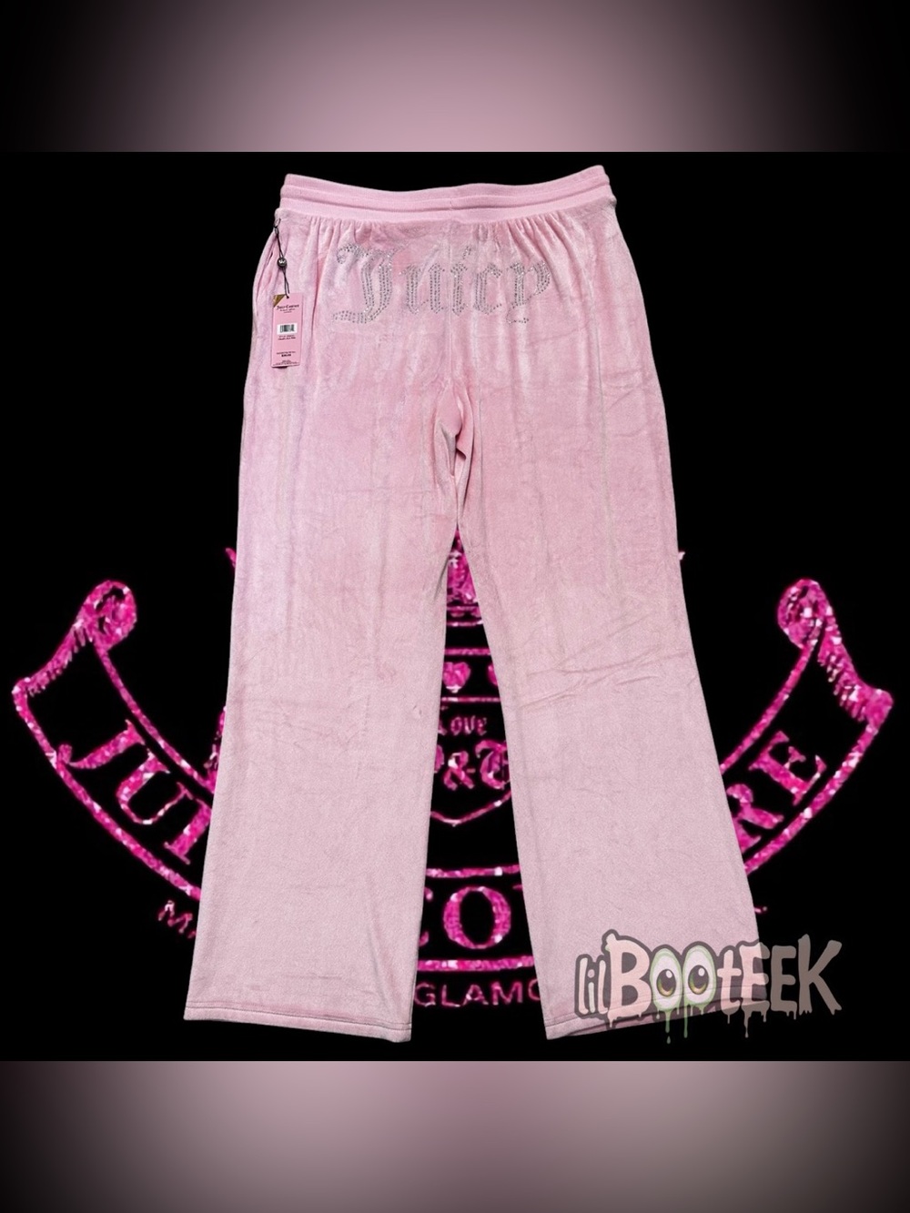 Juicy Couture LG OG Bling Rhinestone Velor Sweatpants - Lola Pink NEW Viral Y2K